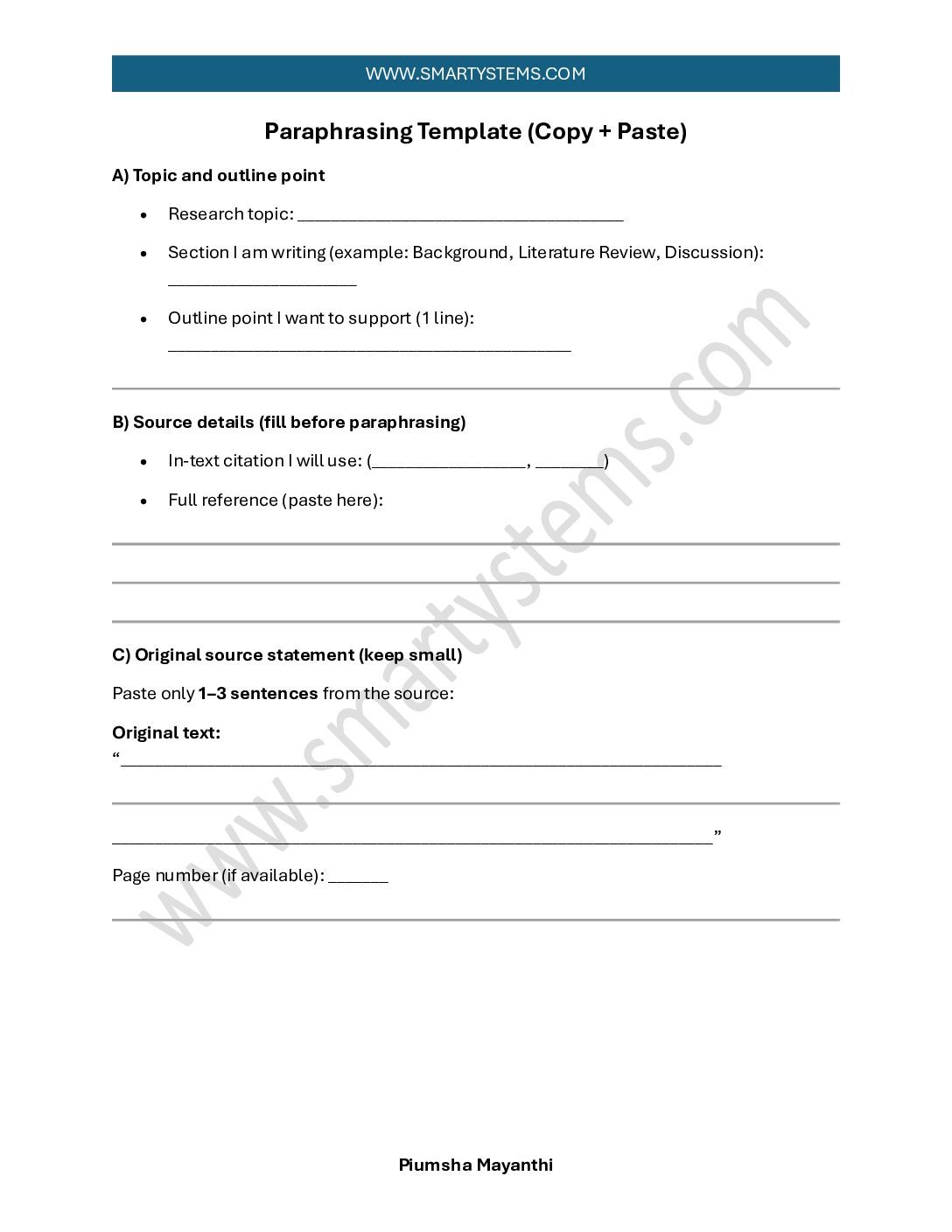 Paraphrasing Template